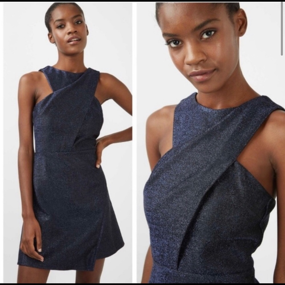 TOPSHOP Navy Shimmer Asymmetrical Minidress